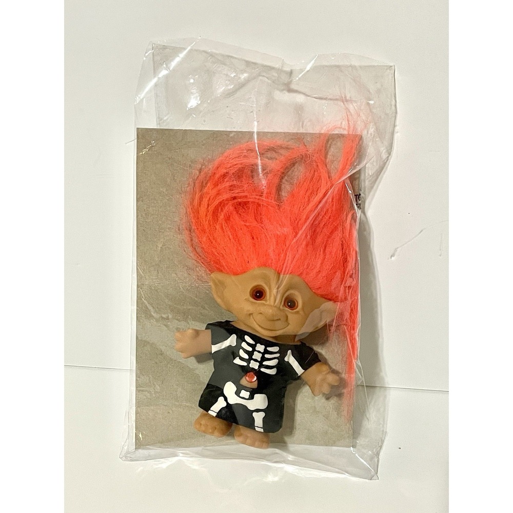 1998 GALOOB TOYS TREASURE TROLLS HALLOWEEN ORANGE HAIR SKELETON OUTFIT RARE
